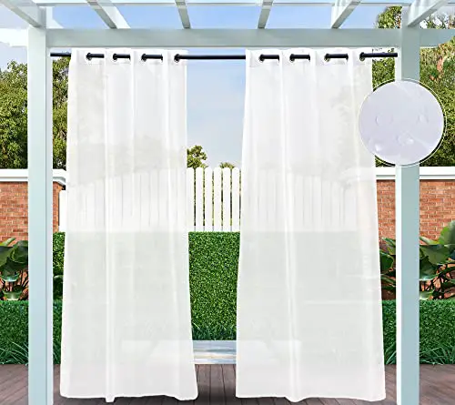 Clothink Outdoor Vorhang Transparent Wetterfest 132x215cm mit Ösen (2 Stück) Voile Gardinen Für Balkon Terrasse Wasserdicht Sichtschutz Sonnenschutz